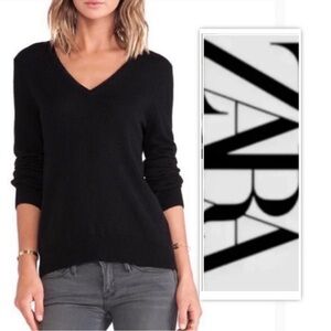 Zara Knit Black V Neck Cashmere Sweater
